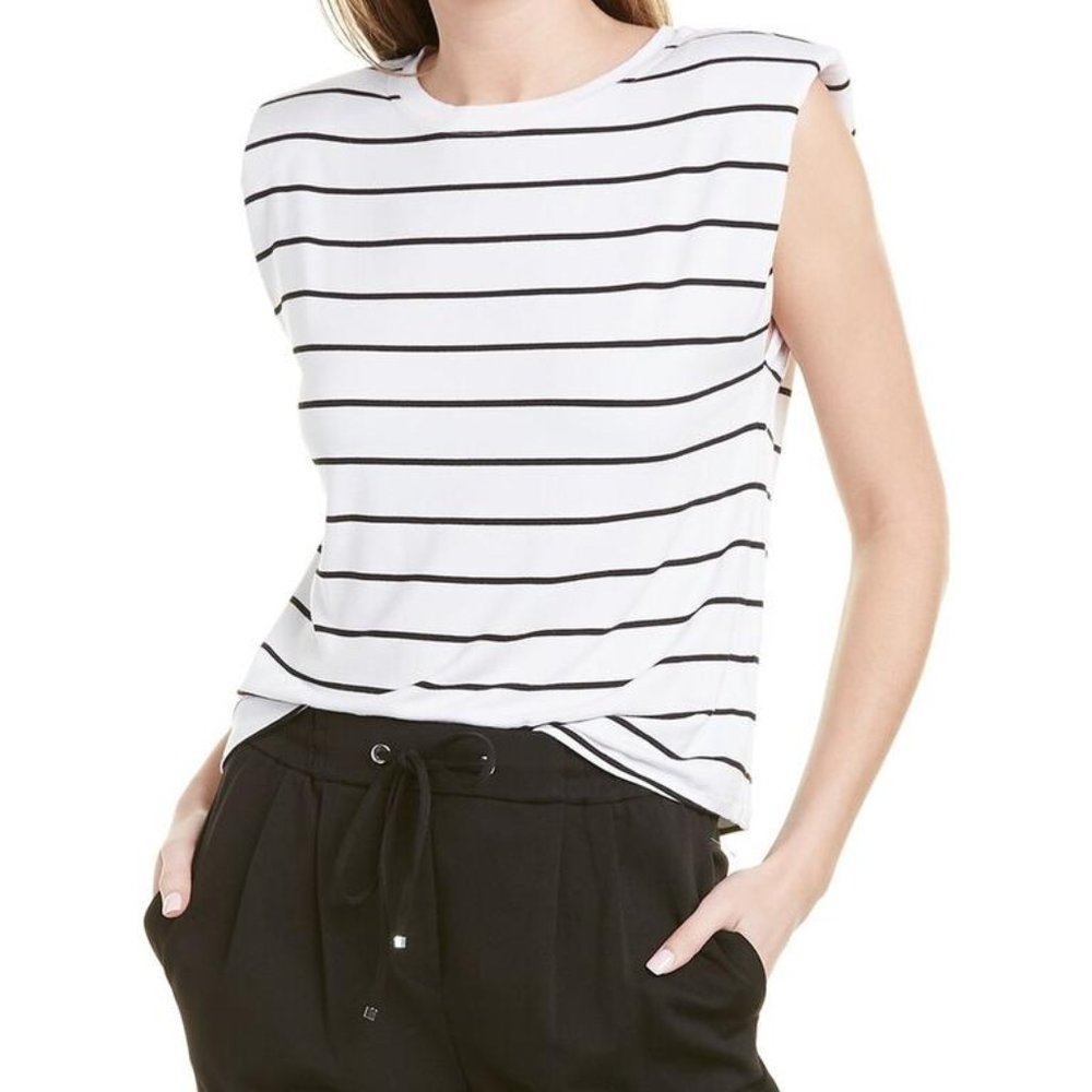 New Laundry by Shelli Segal Shoulder Pad Top White Black Stripe Size Medium
